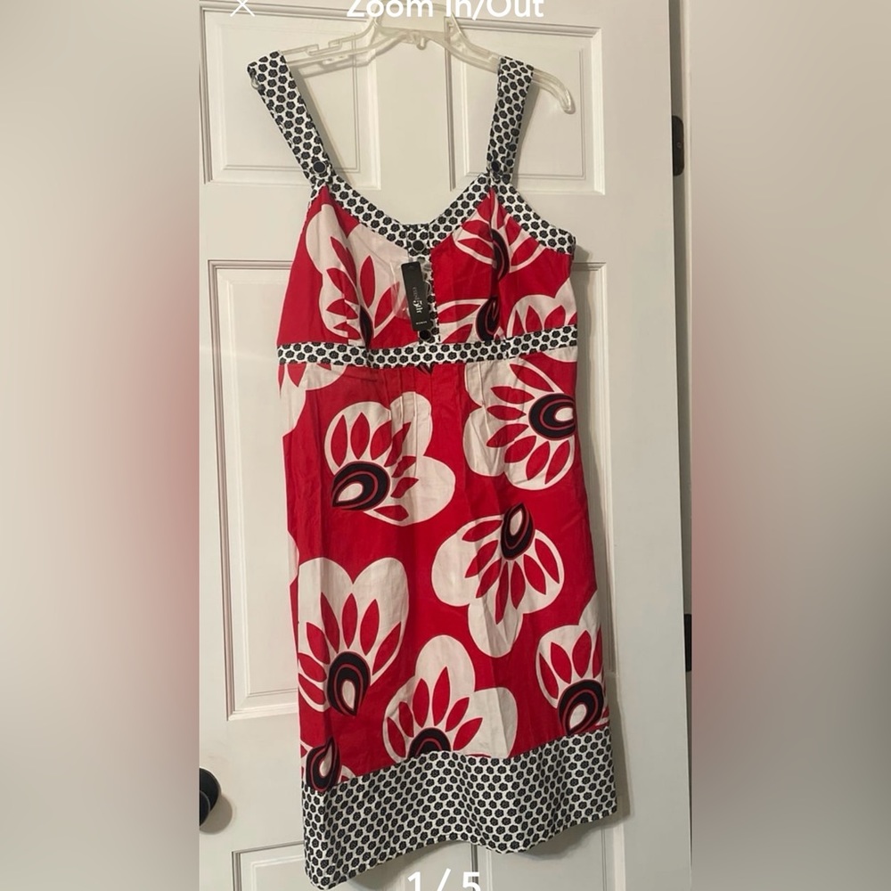 East 5th Red White Floral Dress 16W